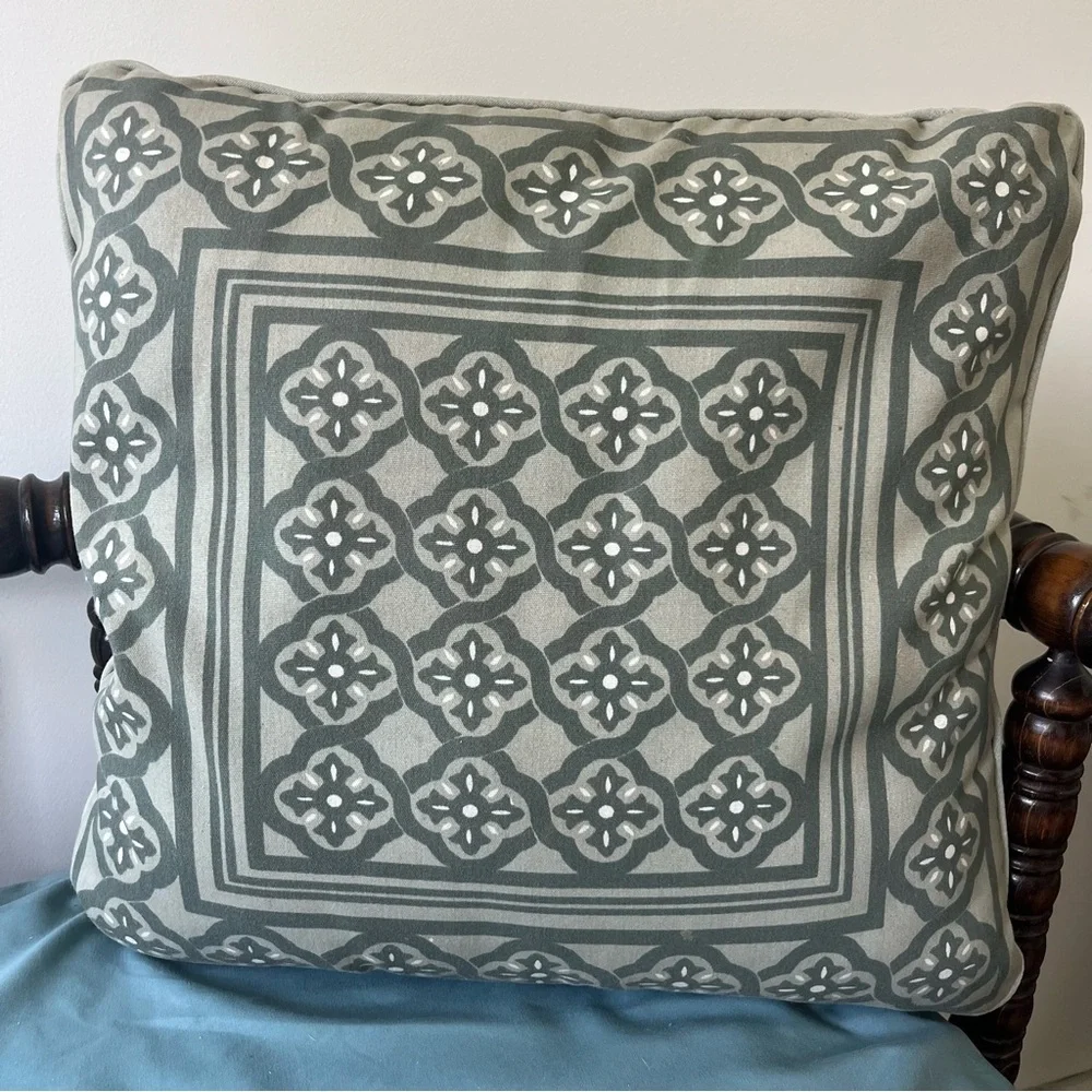 Restoration Hardware Green Gray Geometric Accent Outdoor Pillow Large